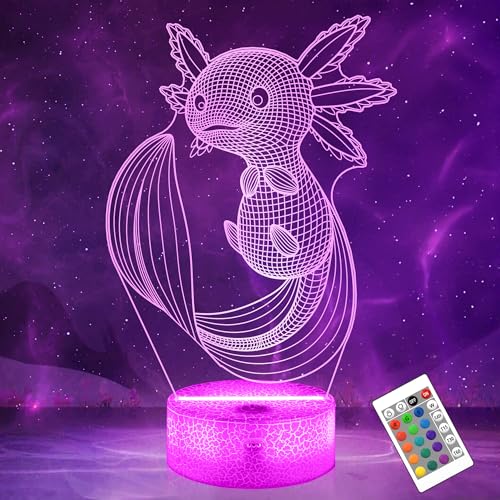 OkiyiD Axolotl Nachtlicht, Axolotl Geschenk mit Fernbedienung + Touch 16 Farbblitzwechsel + Timer Kinderzimmer Dekor beste Festival Geburtstagsgeschenke