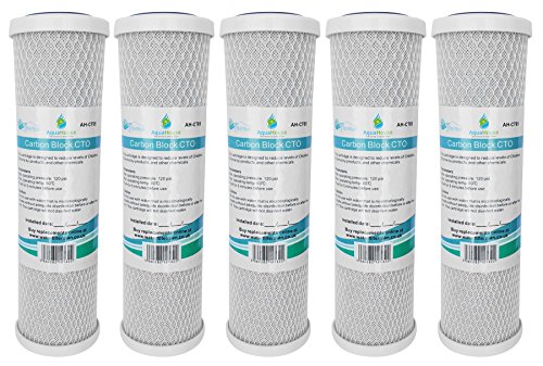 5x AquaHouse AH-CTO5 10 'Carbon Block Wasserfilterpatronen für Trinkwasser, Umkehrosmoseanlagen, passend für alle 10' Filtergehäuse Wasserfilter Kartusche CTO