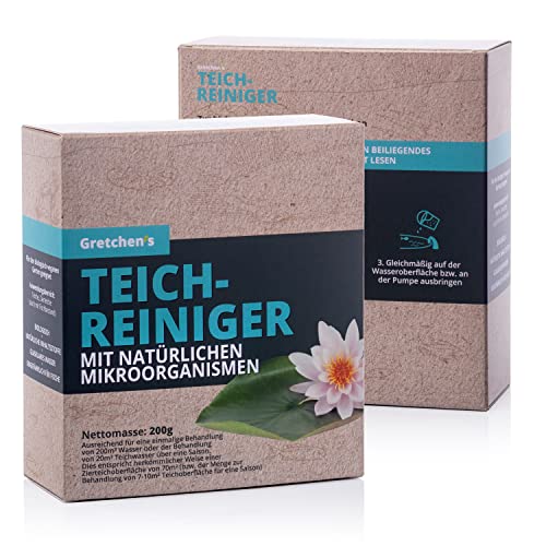 Gretchen - Teichreiniger Bio 200 g (Pulver) - Teichreinigung für klares Wasser natürlich, organisch & vegan - Profi Teich-Pflege-Reinigung & Wasseraufbereiter umweltfreundlich, ungefährlich für Fische