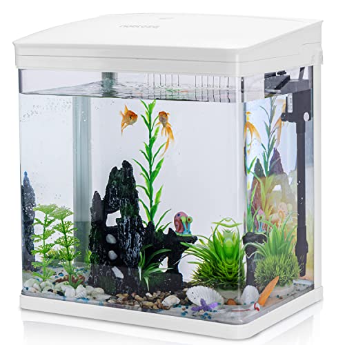 Nobleza - 14L Mini Aquarium Komplettset, Nano Aquarium Stabiles Einsteigerbecken mit LED-Beleuchtung und Eingebautem Filtersystem, Weiß