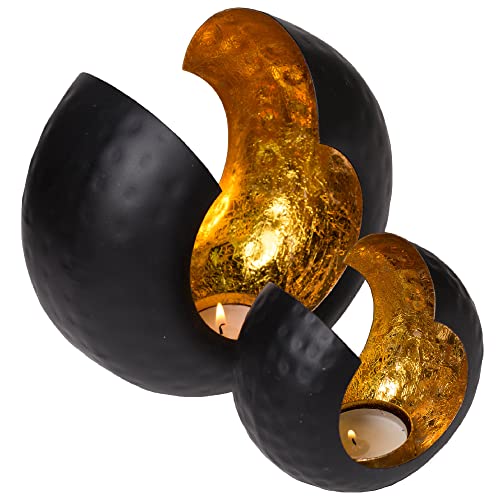 Teelichthalter Deko Gold - 2 stück Tischdeko Schwarz - Wohnzimmer Modern - Aesthetic Room Decor - Dekoration Wohnung - Kerzenständer - Durch Gadgy, Sacro