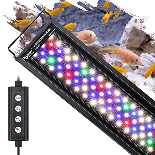 hygger Aquarienbeleuchtung, Aquarium LED Beleuchtung, 24/7 Modus für Sonnenaufgang-Tageslicht-Mondlicht, einstellbare Zeitschaltung einstellbare Helligkeit, mit ausziehbarer Halterung, 7 Farben