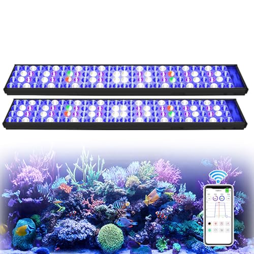 PopBloom Hertz75 LED Aquarium Light WiFi Reef Lampe Aquarium Beleuchtung Led Meerwasser Led für 180cm 72inch Aquarium Marine Reef (2 H75 WiFi mit Aufhängeset)