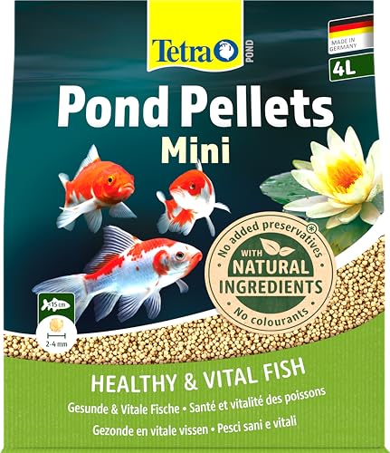 Tetra Pond Pellets Mini - Fischfutter für kleine und junge Teichfische, unterstützt gesunde Fische und klares Wasser im Teich, 4 L Beutel