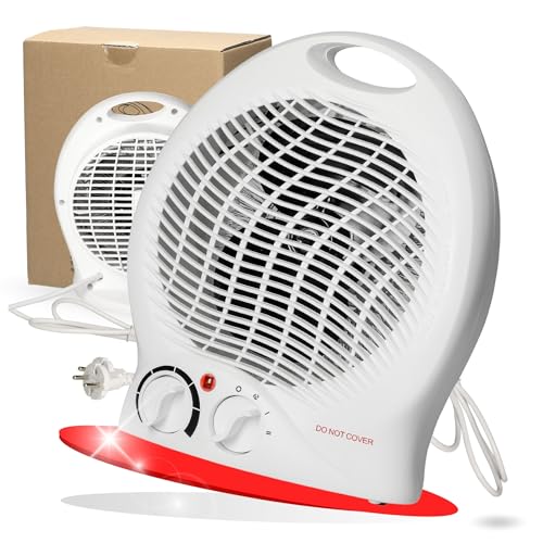 elasto – Heizlüfter 'Mobil' 2000W inkl. Ventilator – Standventilator sehr leise - tragbares Heizgerät mit Thermostat & 4-Stufen-Schalter - energiesparender Fan & Lüfter (Weiß)