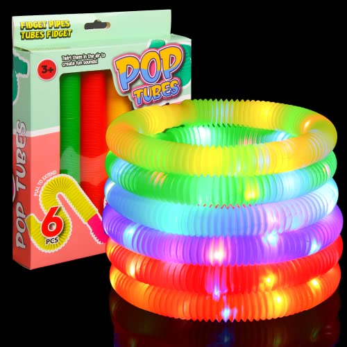 SULOLI 6 LED Pop Tubes(2.9x19cm) Bunt Mini Pop Röhren Leuchtend Stretchrohr für Kinder Jugendliche Entlasten Stress Spielzeug Geschenk