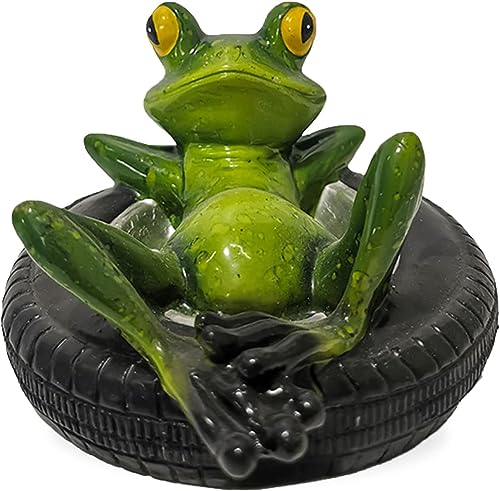 Norhogo schwimmfrosch für miniteich, Deko Garten Frosch Figuren, schwimmfrosch für teich im Reifen, deko miniteich für Outdoor Garten Teich Hof, ca. 13 x 15.5 x 8.5 cm