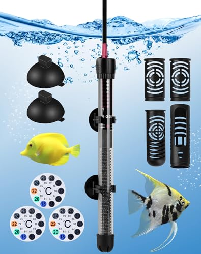 LAOYE Aquarium Heizung 200L Aquarium Heizstab 200W Temperatur Einsatellbar Aquarium Heizer mit Kontrollleuchte Saugnäpfen Schutzhülle Aquariumheizer für Aquarien Fischtanks, 20-34°C, 200W