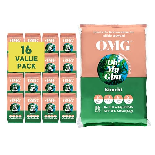 Oh! My Gim Seaweed Snack, Meersalz & Grüntee, Vegan Gesunde Seetang Snacks, Südkorea Premium Getrocknete Algen Chip, Trockenes Gemüse Seealgen Chips, Koreanische Lebensmittel (Kimchi)