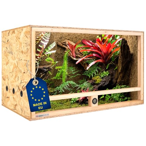 ITA Holz Terrarium 100x60x60 cm mit Seitenbelüftung & Integriertem Hygrometer - Holzterrarium aus OSB-3 Platten - Terrarien für Reptilien, Schlangen, Amphibien - EU Produkt, FSC Zertifiziert