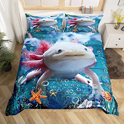 Axolotl Bettwäsche-Set, Einzelbett, Seetang, Koralle, Conch Bettbezug für Kinder, Jungen, Bettdecke, Bettbezug-Set, dekorativ, 2-teilig