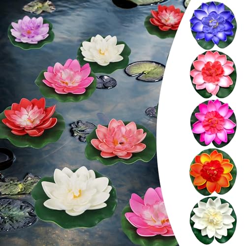 Schwimmend Lotusblüten, Seerosen Künstlich, 5 Stück Künstliche Seerosen Schwimmend, Seerose Blume Dekor, Artificial Lotus, Teichrosen Künstlich für Aquarien, Bachszenen, Garten Teich