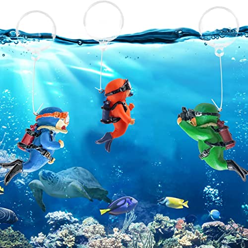 3 Stück Taucher Aquarium deko - Schwimmende Aquarium Dekorationen - Aquarium deko - Dekoratives Zubehör für Aquarien - Cartoon Mini Taucher Aquarium Dekoration,Für alle Arten von Aquarien geeignet