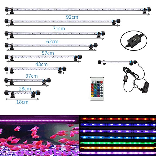 VARMHUS 18-92cm LED Aquarium-Licht Unterwasser BeleuchtungAufsatzleuchte IP68 Abdeckung Wasserdicht LED Lampe Stecker EU für Fisch Tank mit Fernbedienung RGB Farbwechsel (1.8 * 18cm, RGB)