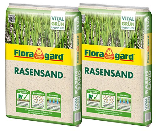 Floragard Rasen-Sand 2x15 kg für 20 m² • Rasenpflege • zum Lüften schwerer Böden • streuwagenfähig • zum Topdressing nach dem Vertikutieren • zum Ausgleichen von Unebenheiten