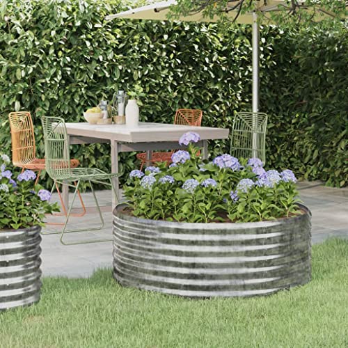 blumentopf Outdoor groß,pflanztopf 60 cm Durchmesser,Hochbeet Pulverbeschichteter Stahl 100x100x36 cm SilbernGeeignet für Garten, Terrasse, Schlafzimmer, Wohnzimmer