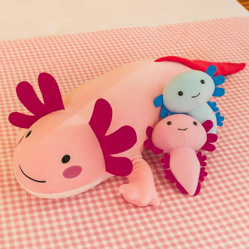 Thingehoy Axolotl Plüschtier mit 2 Babys Axolotl Kuscheltier In Bauch, Axolotl Plüschkissen Kawaii Plush Cute Plushies Stofftiere Geburtstagsgeschenke für Kinder