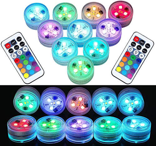 Mini Unterwasser Licht RGB Multi Mehrfarbige LED Teichbeleuchtung 10pcs Wasserdichte Teelichter mit Fernbedienung Multicolor Dekoration für Garten Aquarium Vase Badewanne Pool oder Spa