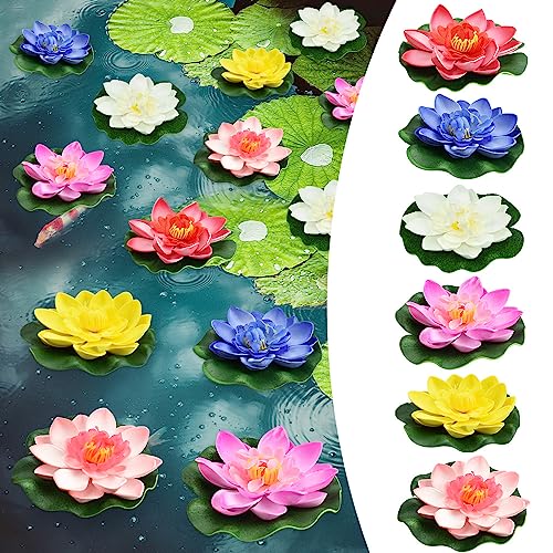 REFORUNG 6 Stück Künstliche Seerosen 10cm Schwimmende Kunstblumen Blumen Plastik Teichrose Eva-Schaum Seerose Lotusblüte 6 Farben Artificialer Wasserlilie Lotus für Terrasse Garten Pool Teich