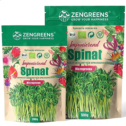 ZenGreens® - Bio Spinat Samen - Wähle zwischen 10g, 200g und 500g - Spinatsamen mit Keimrate von über 97% - Spinat Keimsprossen - Spinat Saatgut zum Sprossen ziehen - wiederverschließbare Verpackung