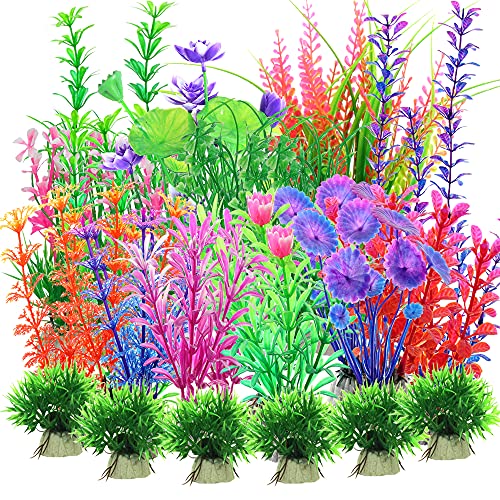 Kingrun 30 Stück Aquarium-Pflanzen, künstliche Wasserpflanzen, Aquarien plastikpflanzen, gefälschte Wasserpflanzen Aquarium Dekoration, Mischfarbe Kunstpflanzen Aquariumdekor
