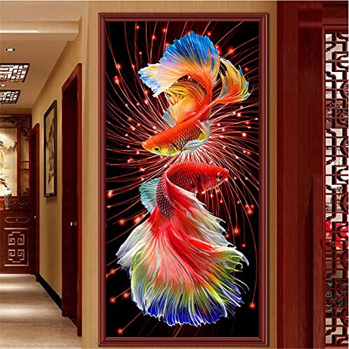 SWECOMZE 5D Diamond Painting Set Goldfisch Diamant Painting Diamant Malerei Wohnzimmer Schlafzimmer Büro Wand Und Eingang Dekoration (40x70cm)