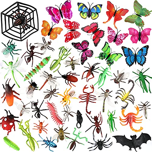 OOTSR 51 Stück Kunststoff Realistische Insekten, Insekten Tierfiguren Spielzeug Insekten und Schmetterling Spinne Bat für Kinder Bildung Halloween Party Dekoration