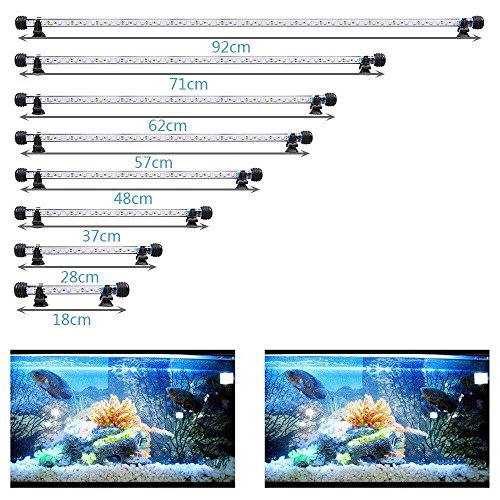 VARMHUS 18-112 cm LED Aquarium-Licht Unterwasserbeleuchtung Aufsetzleuchte Abdeckung Wasserdicht Lampe Stecker EU für Fisch Tank (1.8 * 48cm, Weiß & Blau)