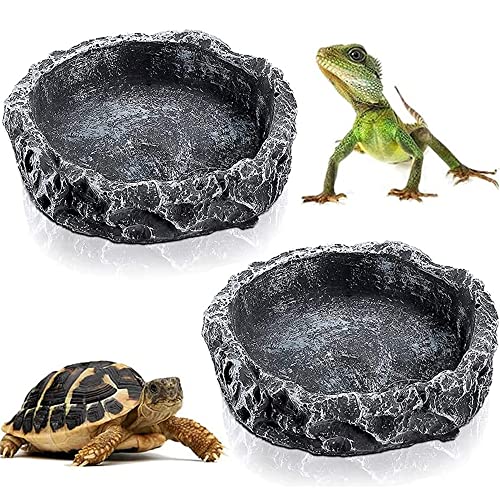 2 Stück Reptilienschale, Reptile Näpfe, Reptilien Fressnapf, Lizard Feeder, Resin Rock Reptile, Reptile Feeder Dish, Haltbarer Harzschalen-Eidechsen-Feeder für Schildkröten-Eidechsen-Chamäleon-Gecko