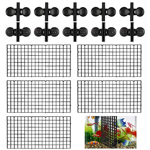 Chudian 5 Stück Aquariumgitter und 10 Stück Saugnäpfe für Aquarien, Teiler aus Kunststoff, Aquarium, Trennwand für Fischtank, Schwarz