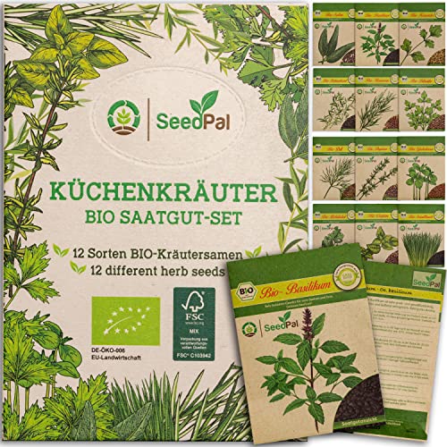 BIO Kräutersamen Set von SeedPal | 12 Sorten Saatgut Set der beliebtesten Küchenkräuter | eigener Kräutergarten für Küche oder Balkon | nachhaltiges Kräuter Samen Saatgut | samenfeste Gartenkräuter