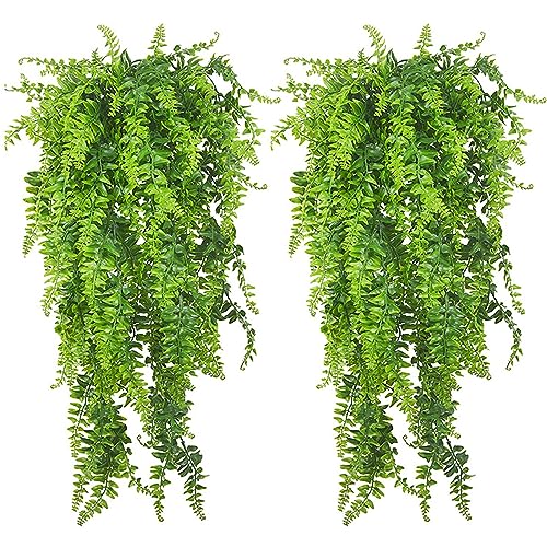 Winlauyet 2X Künstliche Pflanzen Hängend Farne Hängepflanzen Kunststoff Ivy Blätter für Innen- und Außenbereiche Künstliche Blattpflanzen Wohnzimmer Küche Balkon Garten Schlafzimmer Deko