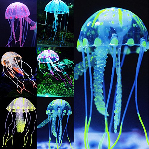 Pawfly 6 PCS Bunte Quallen Ornament mit Leuchteffekt Imitative Aquarium Dekoration Zusatz lebensecht realistische Silikon schwimmende Dekoration für Aquarium Landschaft