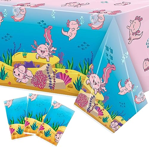 EGuangwiua 3Stück Rosa Karikatur Axolotl Party Tischdecke Reptil Tier Wasserdicht Einweg Plastik Rechteck Tischtuch für Kinder Geburtstag Baby-Dusche Party Zubehör 54x108 Zoll