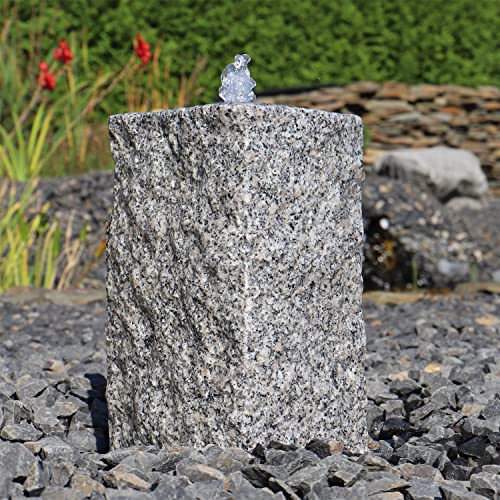 CLGarden Quellstein Brunnen GS30 klein für Garten Set Granit Säule Gartenbrunnen Vorgarten Stein Springbrunnen mit LED-Beleuchtung