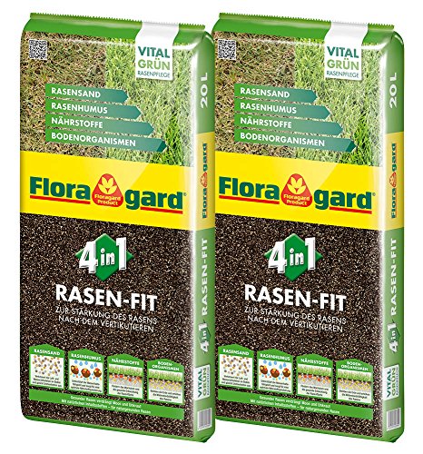 Floragard 4 in 1 Rasen-Fit 2x20 L für 20 m² • Rasenerde • Rasensubstrat zur Neuanlage • zur Ausbesserung und Pflege des Rasens • zum Topdressing nach dem Vertikutieren