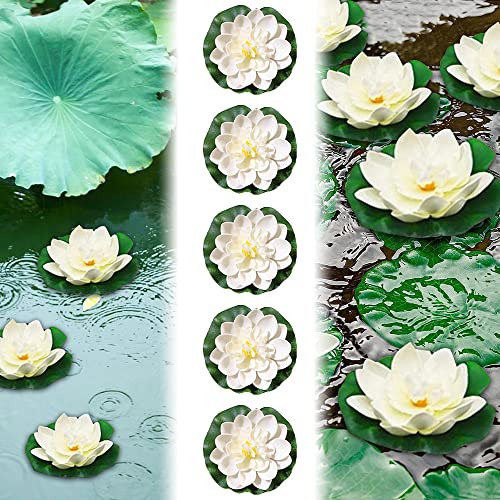 EMAGEREN 5 STK Künstliche Seerosen 10cm Schwimmende Blumen Seerose Schwimmend Lotusblüte Wasserlilie Weiß Seerose Kunstblume Lotusblume Künstliche Lotus Artificial für Gartenteich Dekoratio Garten