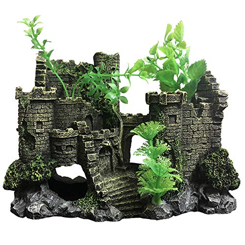 SLOCME Aquarium-Dekoration, mittelalterliche Harzschloss, Aquarium-Landschaft Ornament, Schlossunterstand für Aquarien, Dekorationen von Betta Fischversteck