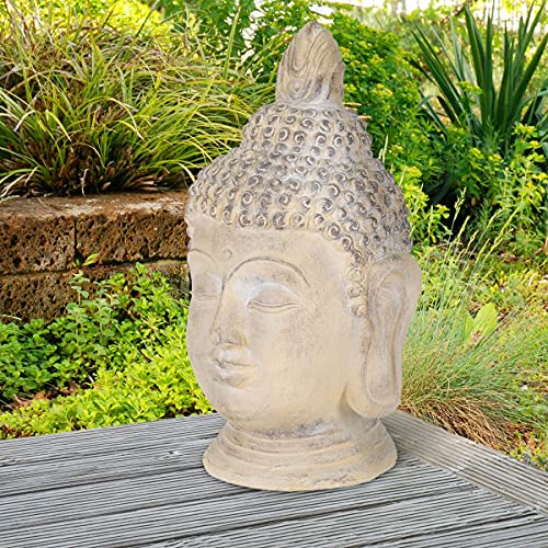 ECD Germany Buddha Figur 55 cm Beige/Grau, Kunststein Polyresin, Kopf Statue Skulptur Dekofigur Feng Shui Kunststeinfigur Dekoration Gartenfigur Asien Dekorationsobjekt Steinfigur, für Haus und Garten