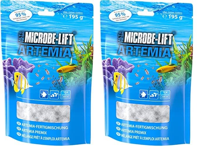 MICROBE-LIFT Artemia - 195 g - Komplettes Set mit Artemia-Eiern Plus Salz, bietet ideales Lebendfutter für die gesunde Ernährung von Aquarienfischen in Meer & Süßwasser. (Packung mit 2)