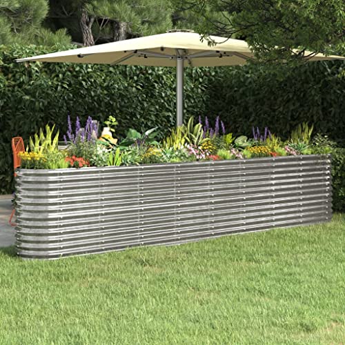 hochbeet wpc,blumenkasten mit wasserspeicher,Hochbeet Pulverbeschichteter Stahl 332x40x68 cm SilbernGeeignet für Garten, Terrasse, Schlafzimmer, Wohnzimmer