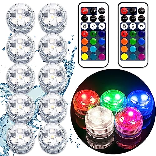 Rikiss Mini tauchbare LED Lichter, wasserdichte LED-Teelichter Kerze mit Fernbedienung batteriebetrieben, RGB-Farbwechsel für Vase Home Party Hochzeitstisch Mittelstücke, 10-Pack