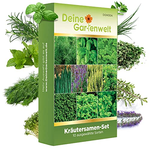 Kräutersamen Set - 10 Sorten Samen - Saatgut Sortiment - Anzuchtset für Küchenkräuter - Geschenkset - Dill, Basilikum, Petersilie, Kressse und mehr