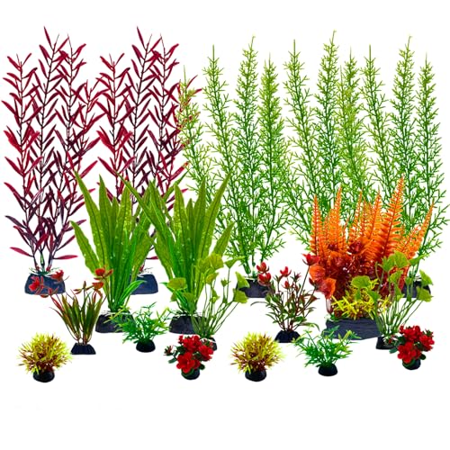 Vueinrg 18 Stück Aquarium Deko Pflanzen Künstlich Wasserpflanzen Aquariumpflanzen Set Plastikpflanzen für Aquarien Mischfarbe Kunstpflanzen Aquariumdekor