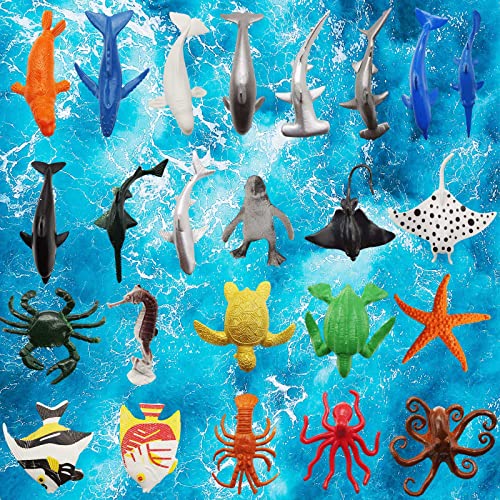 BLMHTWO 24 Stück Meerestiere Figuren, Meerestiere Spielzeug Kunststoff Tiere Figuren Realistische Meerestiere beim Baden als Lernspielzeug für Erziehung Geburtstagsgeschenke